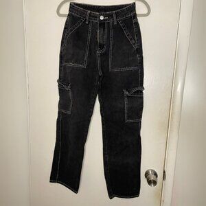 Black Cargo Utility Jeans with Pockets Size XS